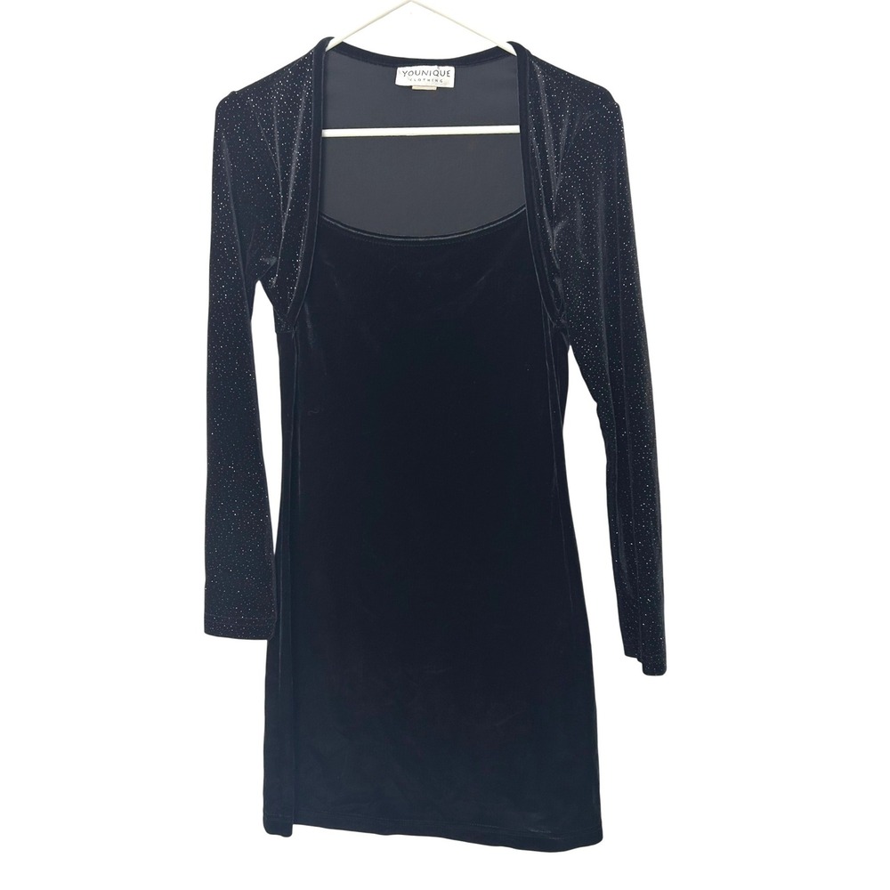 Y2K Younique Clothing Black Velvet Glitter‎ shrug Mini Dress Small dark feminine